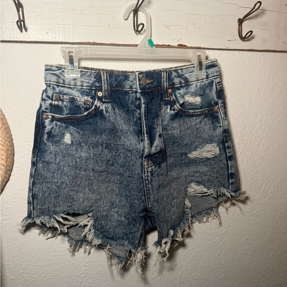 Wild Fable Distressed High-Waist Denim Shorts - Light Blue
